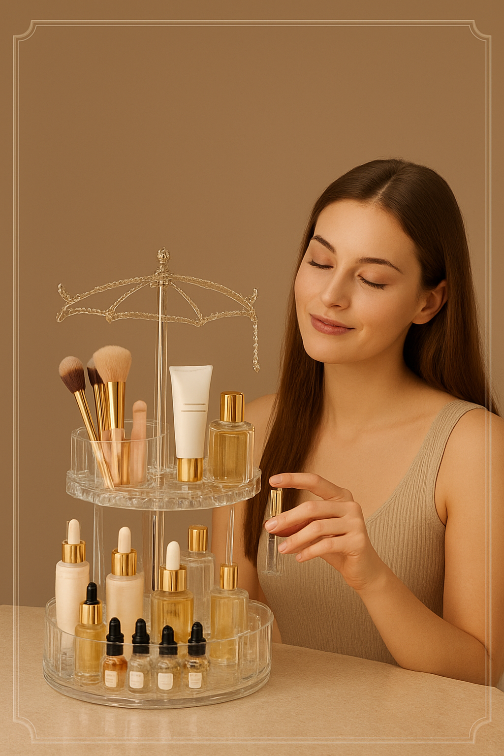 ORGANIZADOR DE MAQUILLAJE Y PRODUCTOS COSMETICOS GIRATORIO DE 360° CON 2 NIVELES