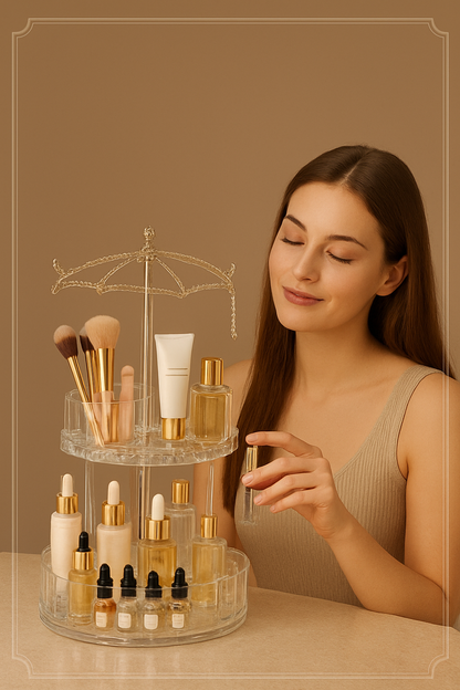 ORGANIZADOR DE MAQUILLAJE Y PRODUCTOS COSMETICOS GIRATORIO DE 360° CON 2 NIVELES