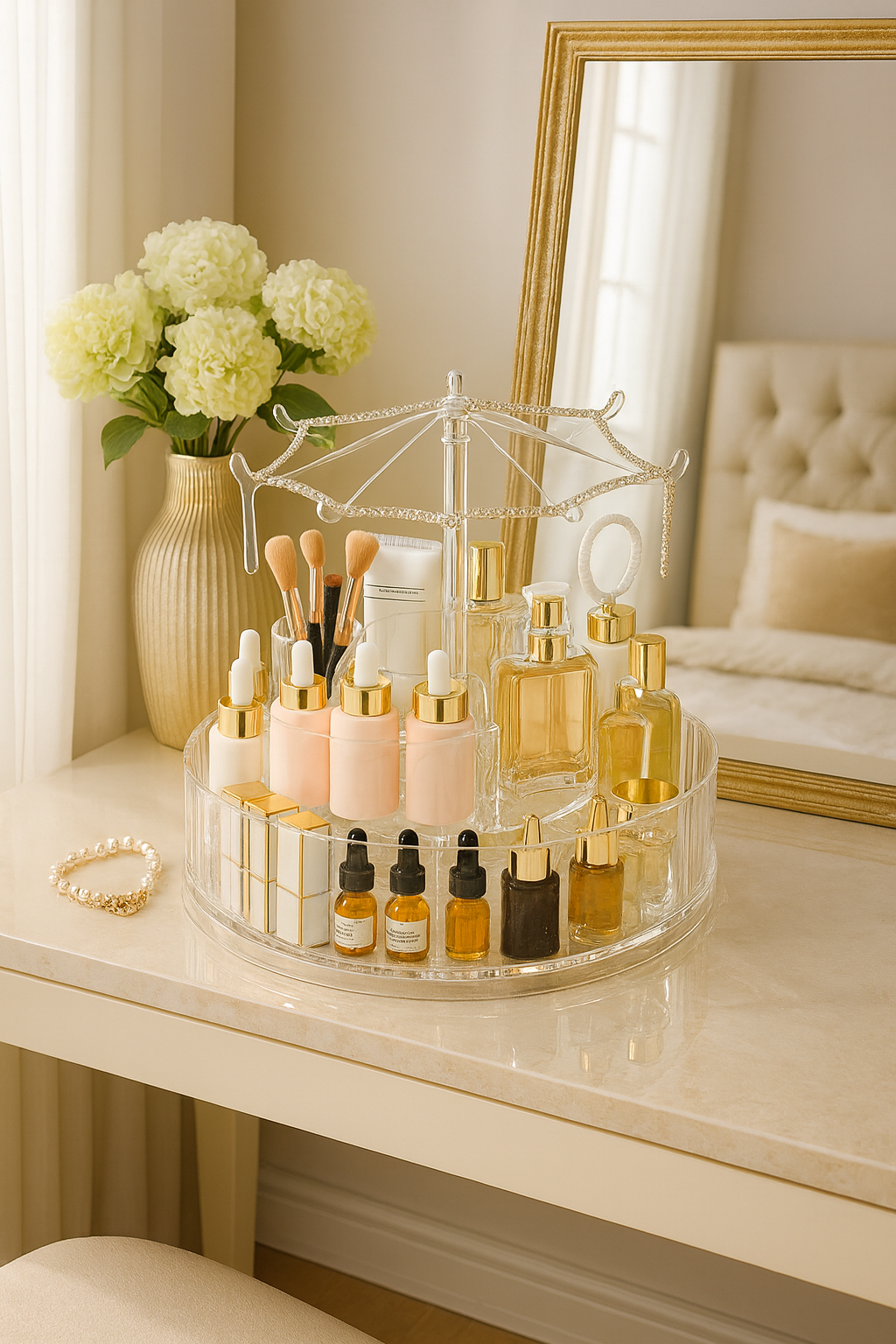 ORGANIZADOR DE MAQUILLAJE Y PRODUCTOS COSMETICOS GIRATORIO DE 360° CON 2 NIVELES