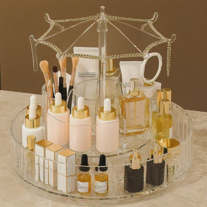 ORGANIZADOR DE MAQUILLAJE Y PRODUCTOS COSMETICOS GIRATORIO DE 360° CON 2 NIVELES